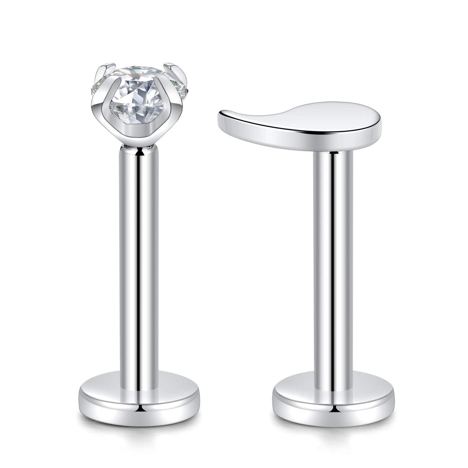 hengkaixuanG23 Titanium Internally Threaded Rectangle Earring 16g Crystal Labret Helix Tragus Cartilage Ear Piercing Body Jewelery