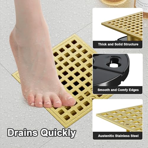 Image of 4-1 /4 Inch Shower Drain, Square Shower Floor Drain Kit with ABS Flange