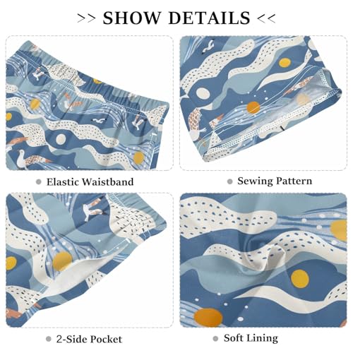 Wave and Gull Sleep Shorts Summer Pajama Shorts Elastic Waist Sleep Bottoms with Pockets 6-14 Years3
