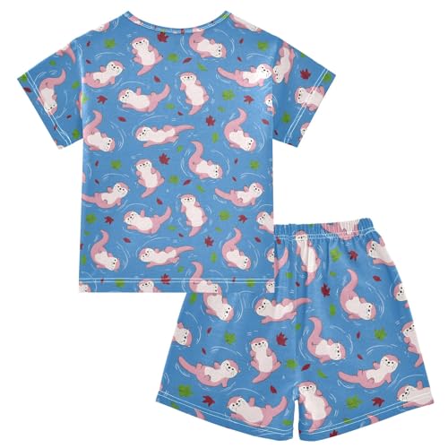 Cute Otter Pattern Summer Cute Pajama Sets, Short Sets for Daily Wears and Sleep Wears2