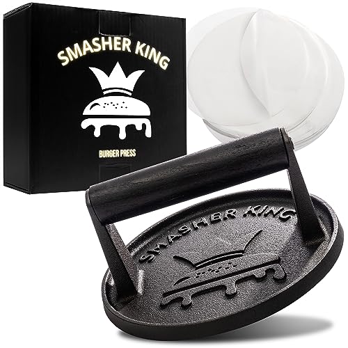 Comparison: Best Press For Smash Burgers 6 SMASHER KING™ - Premium Cast Iron Smash Burger Press incl. 25 pcs of Patty Paper, Burger Smasher for Griddle with Black Wood Handle, Perfect Hamburger Press