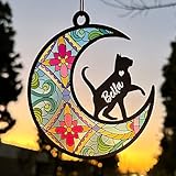 GIFTBYGIFTY Cat Memorial Suncatcher Ornaments, Personalized with Name and Cat Breeds, Loss of Pet Sympathy Suncatcher Gifts for Cat Lovers, 3.5in Stained Glass Look Acrylic Ornament