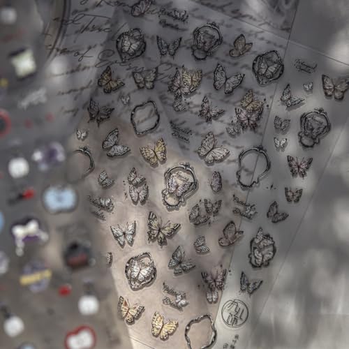 Image of Butterfly Nail Stickers Vintage Nail Decals Fall Nail Stickers for Nail Art | Autumn Brown Nail Art Stickers Metallic 5D Embossed Flower Frame for Women Manicure DIY Charms Accessories Supply 1 Sheet