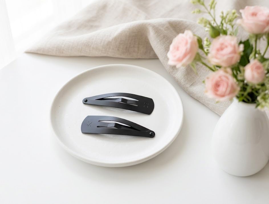 Image of Glaze Black Matte Finish Medium Snap Hair Clips, Tic Tac Style, Pack of 12