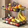 2 Tier Fruit Basket for Kitchen with 2 Banana Hangers Detachable Metal Fruit Bowl for Kitchen Counter for Fruit and Vegetable Storage Large Capacity Tiered Fruit Tray