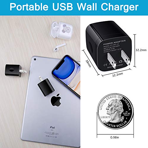 Wall Charger Block, 2.1A/5V Dual Port USB Wall Plug in Phone Travel Power USB Adapter Plug,3Pack Black Charger Cube Fast Charging Compatible iPhone 15 Pro/14/13/12,Samsung Galaxy S24/S23/S22/S21/S20