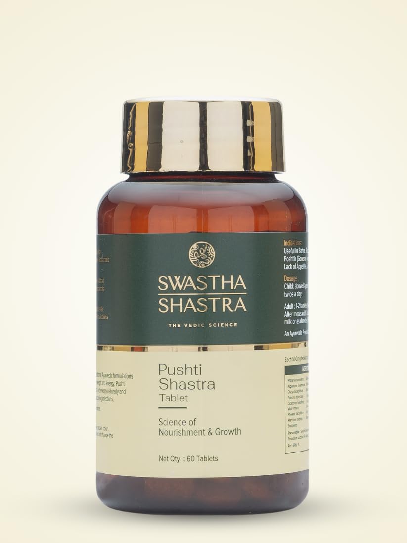 SWASTHA SHASTRA Ayurvedic Pushti Shastra Tablet for Weight Gain with 11 Ayurvedic Herb Natural Weight Gainer Tablet for Men & Women (60 Tablets) (Small) SWASTHA SHASTRA Ayurvedic Pushti Shastra Tablet for Weight Gain with 11 Ayurvedic Herb Natural Weight Gainer Tablet for Men & Women (60 Tablets) (Small)
