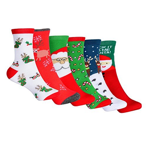 Tingor 6 Pairs Christmas Holiday Casual Colorful Socks, Christmas Socks Cotton Crew Socks for Men Women Novelty Gifts