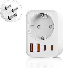 Adattatore da Viaggio India, Adattatore 5 in 1 Sri Lanka con 1 CA e 2 USB-C e 2 USB-A (3,4 A), Spina da Viaggio a 3 pin Tipo D per India, Sri Lanka, Bangladesh, Iraq, Nepal, Nigeria tipo D