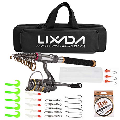 Lixada Fishing Rod Reel Combo Carbon Fiber Telescopic Fishing Pole Spinning Reels Fishing Carrier Bag 100M Fishing Line Lures Hooks Jig Head Fishing Accessories for Travel Fishing