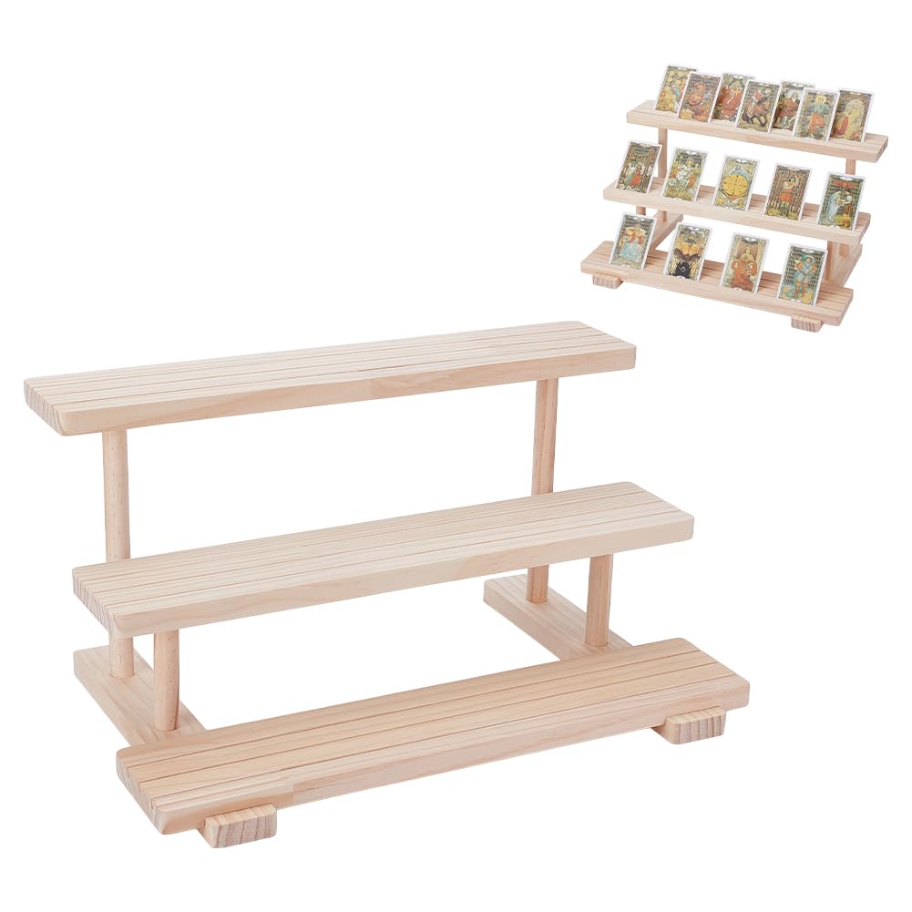 UNICRAFTALE 3-Tier Graded Card Display Stand for Psa Wooden Baseball Card Display Case Sports Trading Cards Holder Trading Card Shelf for Cards Game Collection 39.5x25x20.5cm