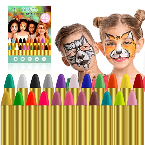 ACWOO Pintura de rosto, 22 cores de segurança não tóxica pintura facial, lápis de maquilhagem ideais para Halloween Natal cosplay festa