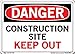 Vestil SI-D-38-A-LB-011 CONSTRUCTION SITE KEEP OUT Danger Label, Vinyl, 0.011" Overall Size, 10.5" W x 7.5" H