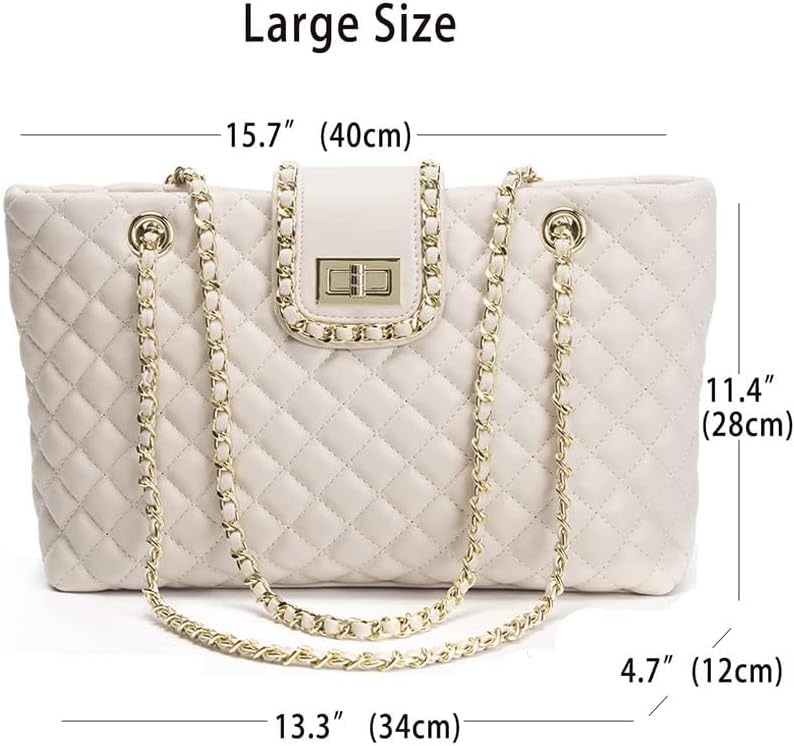 Seagloca 13.4“ Women Quilted Double Strap Shoulder Bag Quilted Hobo Tote Handbag Large Capacity（white） - Image 4