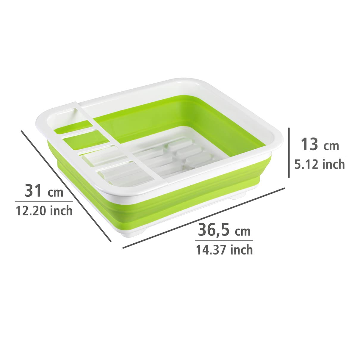 WENKO Égouttoir pour Vaisselle Pliable Blanc/Vert - Support d'égouttage pour la Vaisselle et Les Couverts, Polypropylène, 36.5 x 13 x 31 cm, Blanc