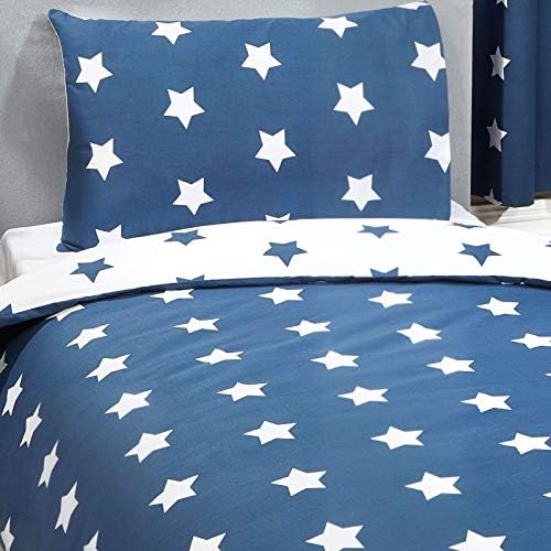 Price Right Home Navy Blue and White Stars Kids Bedroom Range - Duvet Cover Set, Fitted Sheet Set & Curtains Available (Single Duvet Cover Set)