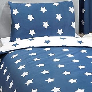 Price Right Home Navy Blue and White Stars Kids Bedroom Range - Duvet Cover Set, Fitted Sheet Set & Curtains Available (Single Duvet Cover Set)