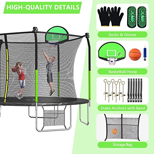 Image of SKOK 12FT Trampolines with Basketball Hoop, 400LBS Outdoor Trampolines for Kids-ASTM Approved Trampoline for Children and Adults