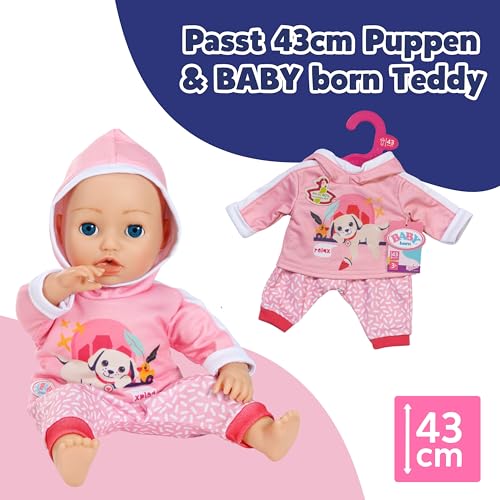 BABY Born Jogging-Anzug - Mit Hoodie inkl. Hunde-Print & gemusterter Hose - Hochwertiges Puppenzubehör - Kleidung geeignet für Puppen der Größe 43 cm