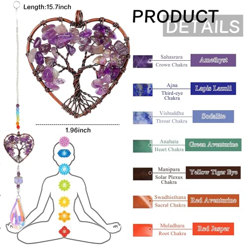 Amethyst sun catchers for windows,novelty gifts for women,Tree of Life Natural Chakra Healing Crystal Stone Spiritual crystal gifts for women - Image 2