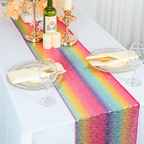ShinyBeauty Multicolor Sequin Table Runner 12x108-Inch Party Table Runner Rainbow Sequin Runner -719S(Pack of 1) by ShinyBeauty - Image 2