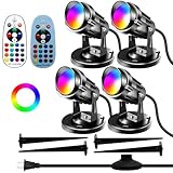 Qeeanmo RGBW Spot Lights Indoor, 5W Uplighting 16 Color Changing Up Lights Indoor with Remote Control, Plant Spotlight Party Decorative with Base and Stake,4 Pack