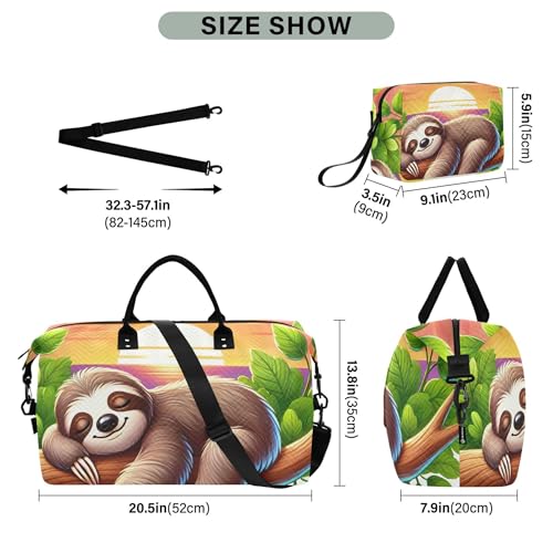 Sleeping Sloth Cute Duffel Bags Travel Makeup Pouch Set of 2, Print Women Sports Dance Bag Carry on Duffel Bag3