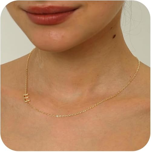 LuckFairy Collares con inicial para mujer, delicado collar de letra dorada de 14 quilates, chapado en oro de 14 quilates, collar con inicial