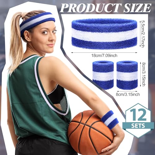 Image of Eurzom 36 Pcs Neon Sports Sweatbands Set Include 12 Striped Sweat Absorbing Headbands 24 Wristbands Athletic for Men Women Basketball Tennis Running Glow Party