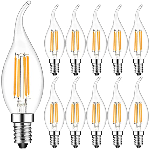 Suncan Lot de 10 4W E14 Ampoule de Filament LED Flamme Bougie 2700K Blanche Chaude,Angle de Faisceau 360°, Non-Dimmable Cover