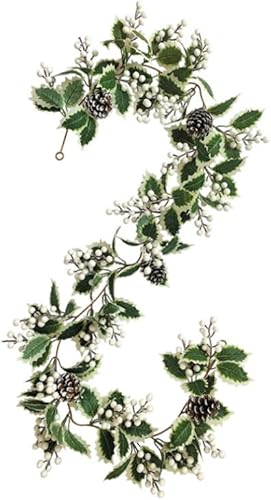 Guirnalda de Navidad artificial nevada de 574 pies con conos de pino de bayas blancas guirnalda de vegetación de invierno para Navidad boda invierno