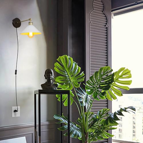 Image of ANYE Wall Sconce UL Plug-in Cord Bronze E26 Base Retro Minimalist Style Macaron White Iron Shade Wall Light Fixture for Cabinet Kitchen Hotel Bulb Sold Separately