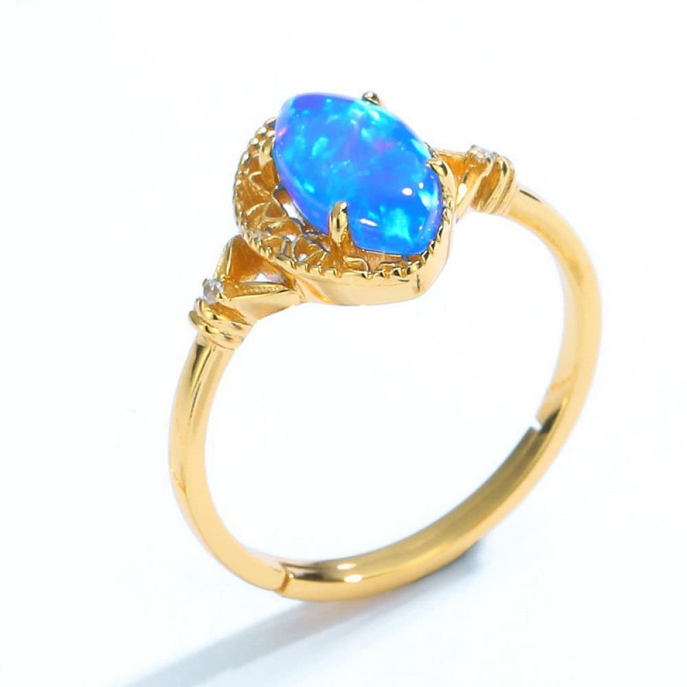Anello In Argento Sterling 925,Anelli A Forma Di Marquise Regolabili Per Donna Rombo Blu Opale Incisione In Argento Sterling 925 Zircone Placcato Oro 7 Chakra Anello Oscillante Anelli Di Promessa Pe