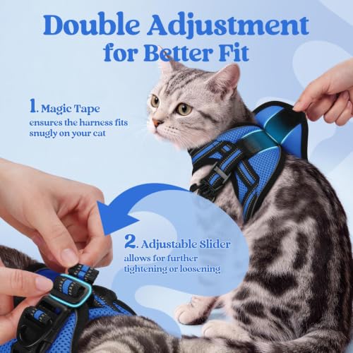 Image of rabbitgoo Cat Harness and Leash Set, Step-in Soft Vest, Blue | Escape Proof, Lightweight, Easy-on & Adjustable, Hook & Loop with Buckle, Reflective, for Small Cats Walks, XL