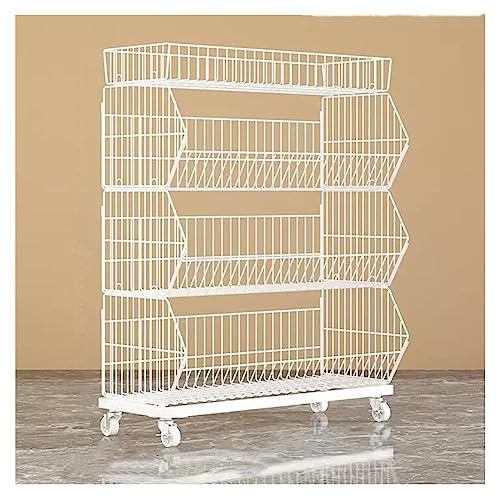 Estantes de supermercado de varios niveles con cestas de frutas apilables para organizar productos y aperitivos, disponibles en color blanco (60 x 45 x 110 cm)