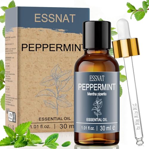 ESSNAT Olio di menta piperita 30 ml - Olio essenziale 100% naturale, Mentha piperita, adatto per diffusori di aromi, ideale per aromaterapia, casa e DIY