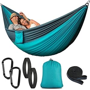 Camping Hammock – Single&Double Lightweigtht Nylon Hammocks with Tree Straps, 300x200cm Portable Hammock Swing for Outdoors, Backpacking, Travel, Beach, Garden, Breathable & Quick Drying Parachute
