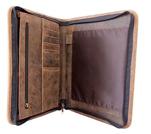 Jyos Leather Business Portfolio, Hidden Briefcase Handle Leather Folder, Leather Padfolio, Zippered Close Personal Organizer (Crazy Horse) #TOP4