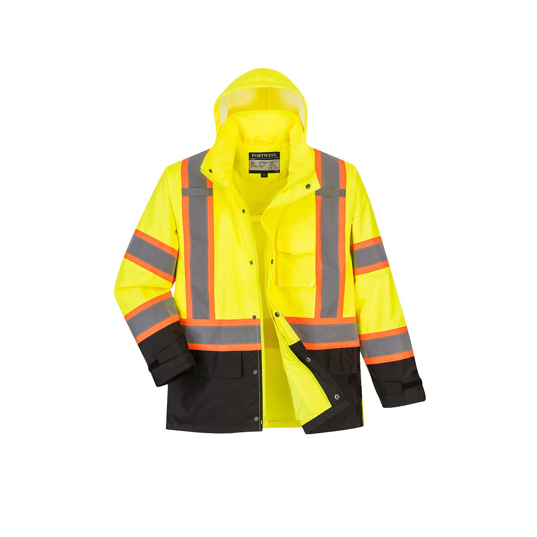 PortwestUS361 Hi-Vis Contrast Tape Waterproof Rain Jacket Yellow/Black, 4X-Large