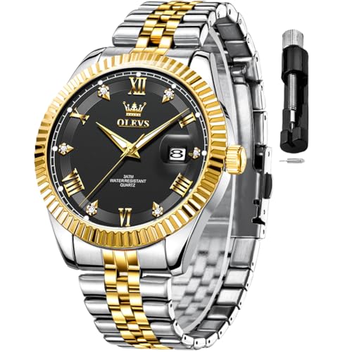 Image of OLEVS Classic Mens Watch Diamond Analog Luxury Watches Stainless Steel Waterproof Date Two Tone Luminous Watch for Men