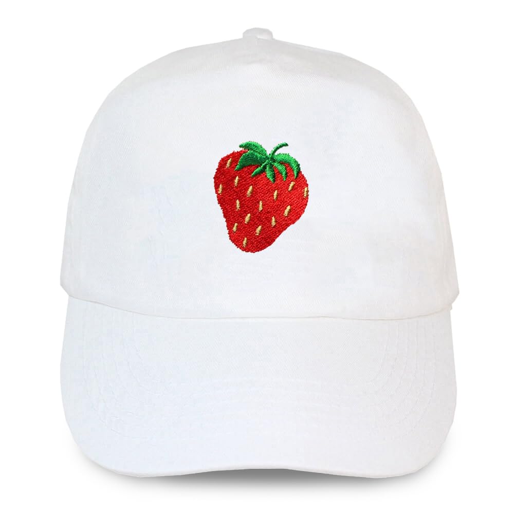 Teddyt's Women's White, Red Embroidered Strawberry Baseball Cap Summer Hat