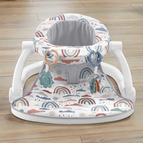 Image of Fisher-Price Portable Baby Chair Sit-Me-Up Floor Seat with Developmental Toys & Machine Washable Seat Pad, Rainbow Showers (Pack of 2)