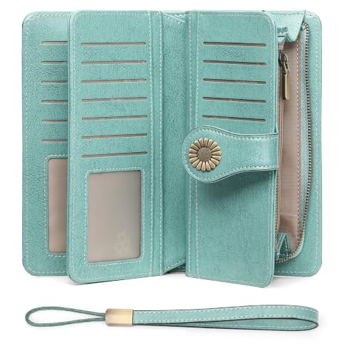 SENDEFN Wallets for Women Leather Credit Card Holder with RFID Blocking Large Capacity Wristlet