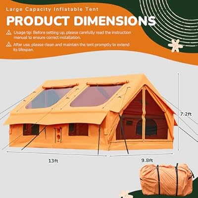EROMMY 13X10FT Inflatable Tents for Camping, 9 People Easy to Build Oxford Cloth Large Sunroof and Good Ventilation Four Seasons Available