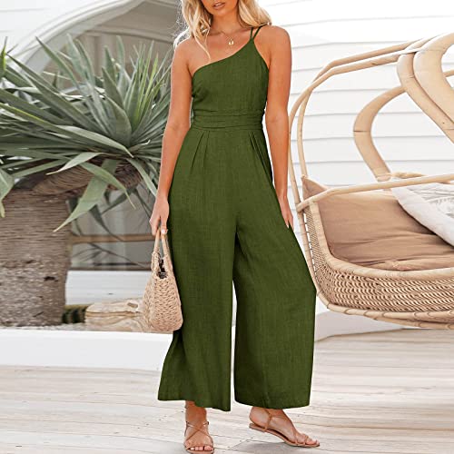 Sleeveless Jumpsuits For Women, Women's Elegant One Shoulder Sleeveless High Waist Jumpsuit Elegant Pants With Pocktes #TOP6
