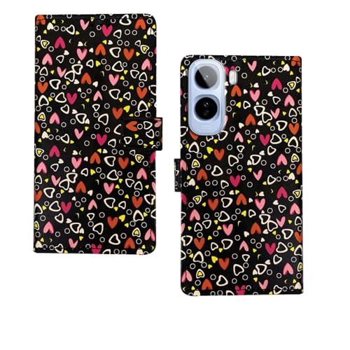 Image of amazon basics Vivo T5 Pro 5G Flip Cover | Card Pockets Wallet & Stand | Flip Cover for Vivo T5 Pro 5G (Black Hearts)