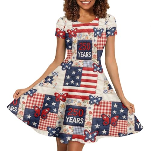 Image of POLERO Sunflower Dress for Women Floral Summer Dresses Short Sleeve Casual Sundresses Midi Dresses