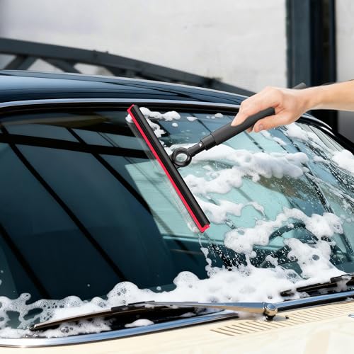 Image of Shower Squeegee for Glass Doors, Window Squeegee for Home,Squeegee with Telescopic Extension Pole,Professional Window Cleaning Tool, Black, for Mirror, Glass, Ceramic Tile