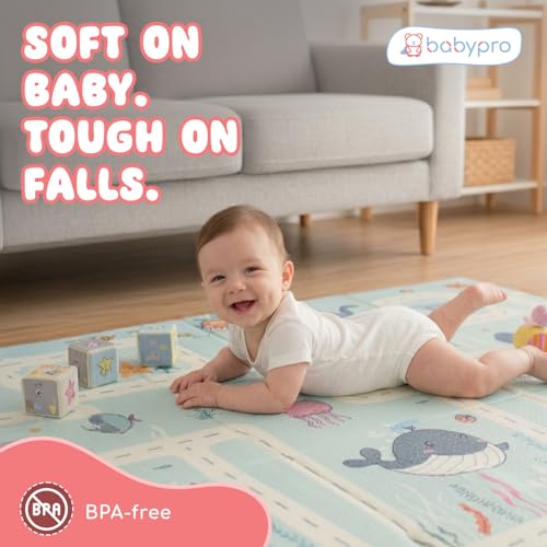 Image of BabyPro 5mm Reversible Baby Playmat, 6 x 5 ft Foldable Mat, Play Trails | Waterproof, BPA-Free XPE Foam, Non-Toxic Bounce-Back Cushion, XL