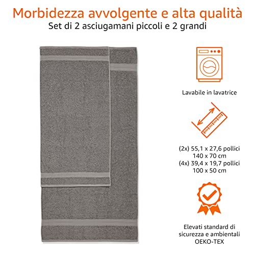 Amazon Basics Set di 2 Corpo eamp 4 Mani Asciugamano da bagno che non sbiadiscono confezione da 6 70 x 70 colore Grigio
